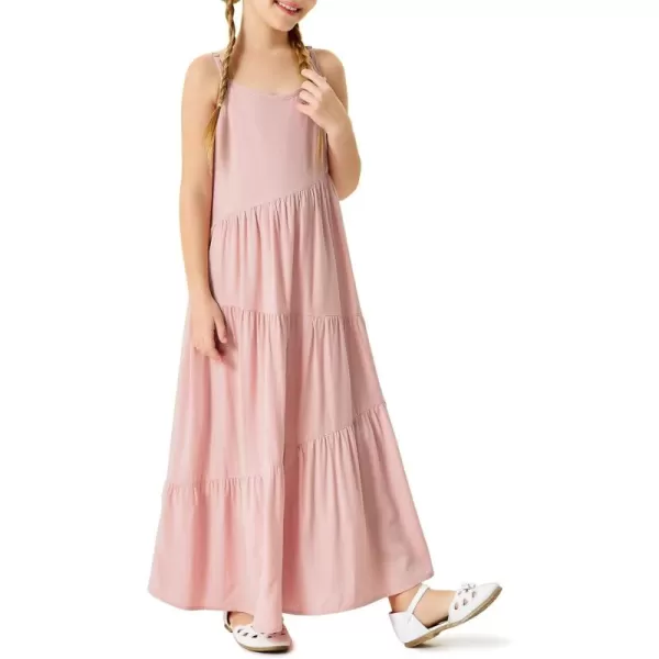 Haloumoning Girls Sundress Kids Spaghetti Strap Flowy Summer Tiered Maxi Dress 7-14 Years