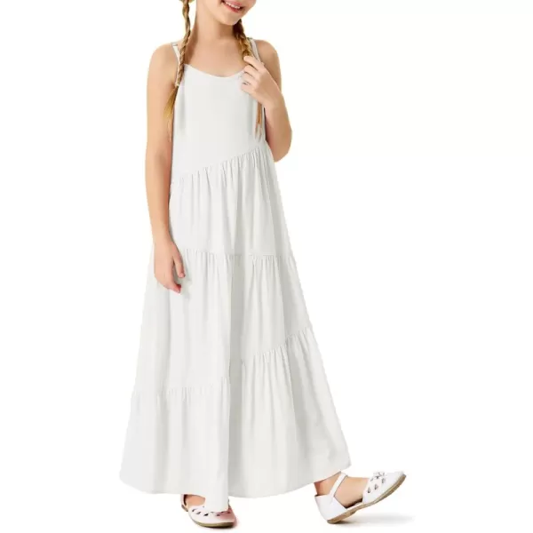 Haloumoning Girls Sundress Kids Spaghetti Strap Flowy Summer Tiered Maxi Dress 7-14 Years