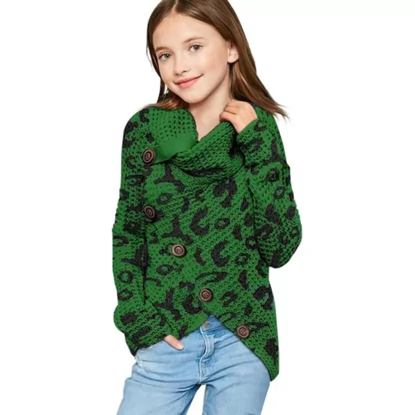 Haloumoning Girls Sweaters Button Turtle Cowl Neck Asymmetric Hem Wrap Pullover Sweaters for Girls