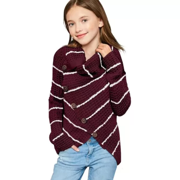 Haloumoning Girls Sweaters Button Turtle Cowl Neck Asymmetric Hem Wrap Pullover Sweaters for Girls
