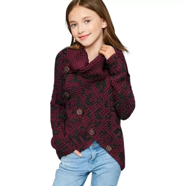 Haloumoning Girls Sweaters Button Turtle Cowl Neck Asymmetric Hem Wrap Pullover Sweaters for Girls