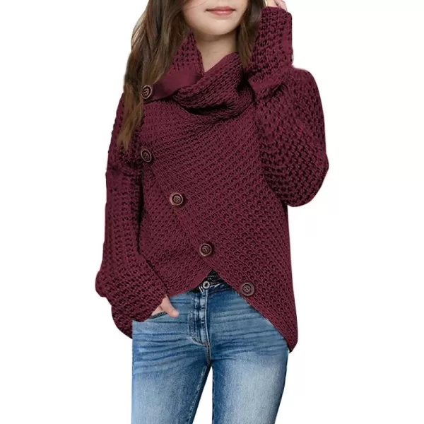 Haloumoning Girls Sweaters Button Turtle Cowl Neck Asymmetric Hem Wrap Pullover Sweaters for Girls