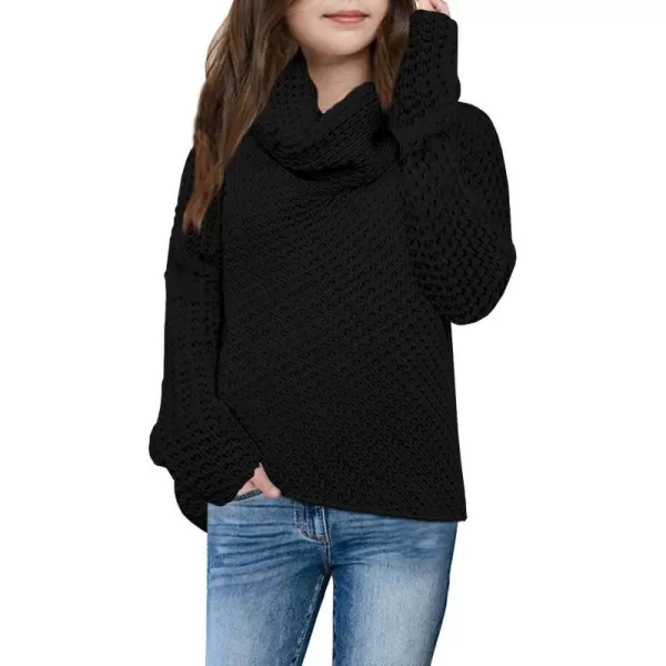 Haloumoning Girls Sweaters Button Turtle Cowl Neck Asymmetric Hem Wrap Pullover Sweaters for Girls