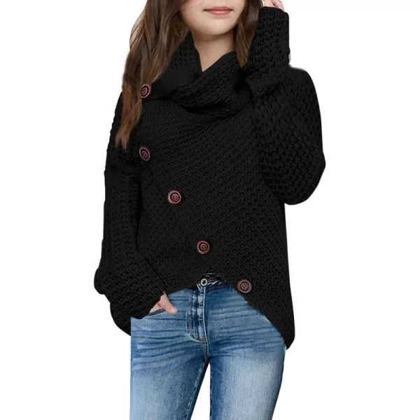 Haloumoning Girls Sweaters Button Turtle Cowl Neck Asymmetric Hem Wrap Pullover Sweaters for Girls