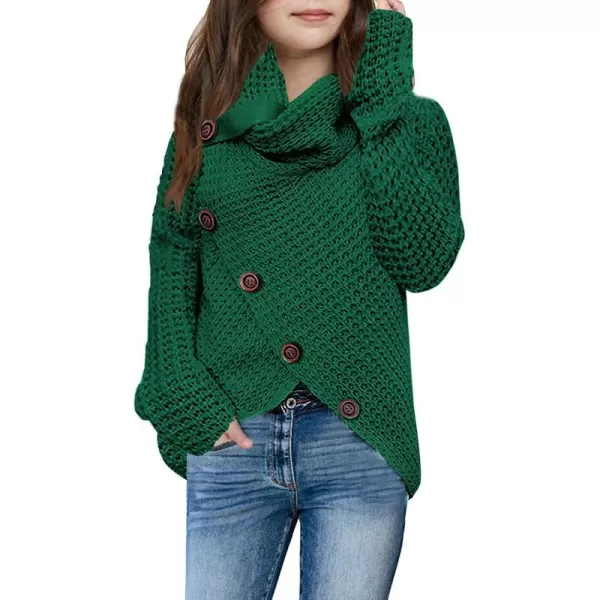 Haloumoning Girls Sweaters Button Turtle Cowl Neck Asymmetric Hem Wrap Pullover Sweaters for Girls