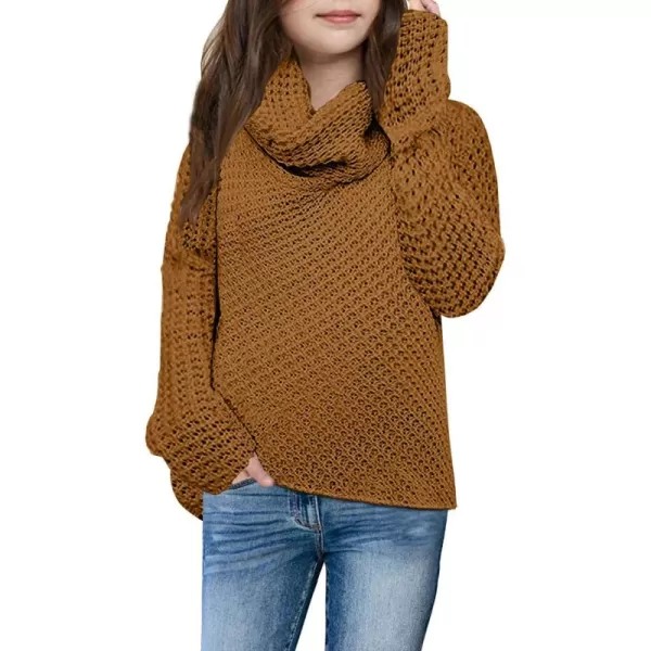 Haloumoning Girls Sweaters Button Turtle Cowl Neck Asymmetric Hem Wrap Pullover Sweaters for Girls