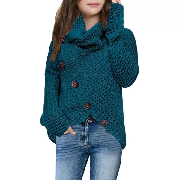 Haloumoning Girls Sweaters Button Turtle Cowl Neck Asymmetric Hem Wrap Pullover Sweaters for Girls