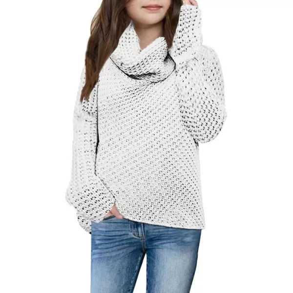 Haloumoning Girls Sweaters Button Turtle Cowl Neck Asymmetric Hem Wrap Pullover Sweaters for Girls