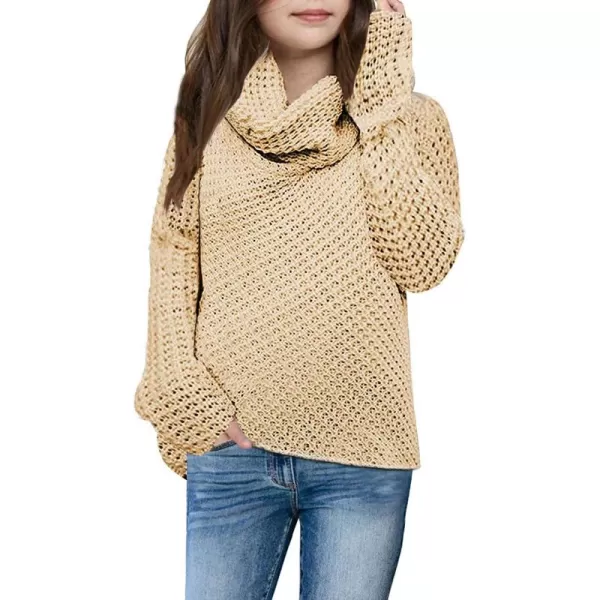 Haloumoning Girls Sweaters Button Turtle Cowl Neck Asymmetric Hem Wrap Pullover Sweaters for Girls