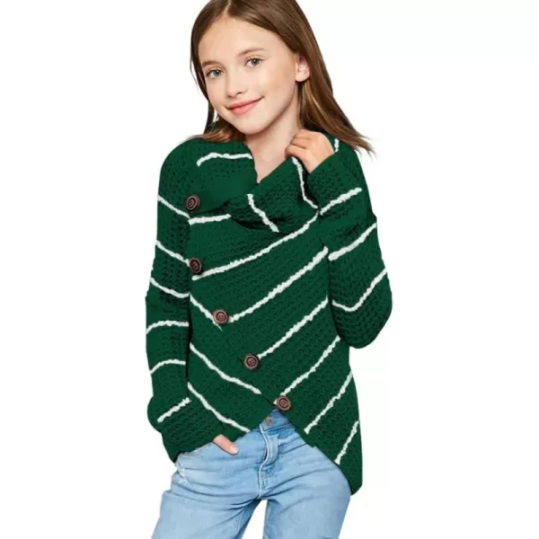 Haloumoning Girls Sweaters Button Turtle Cowl Neck Asymmetric Hem Wrap Pullover Sweaters for Girls