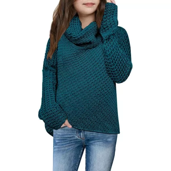 Haloumoning Girls Sweaters Button Turtle Cowl Neck Asymmetric Hem Wrap Pullover Sweaters for Girls