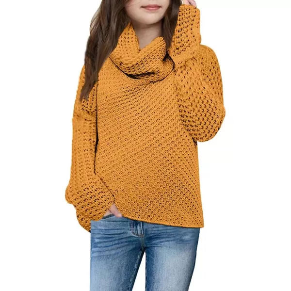 Haloumoning Girls Sweaters Button Turtle Cowl Neck Asymmetric Hem Wrap Pullover Sweaters for Girls