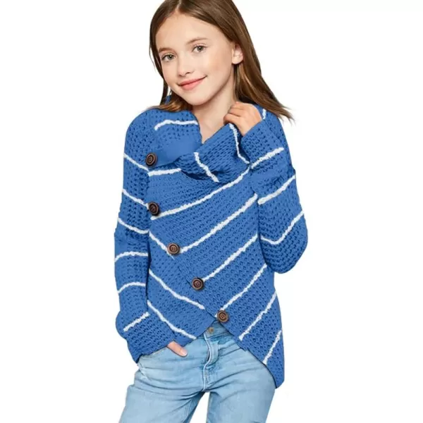 Haloumoning Girls Sweaters Button Turtle Cowl Neck Asymmetric Hem Wrap Pullover Sweaters for Girls