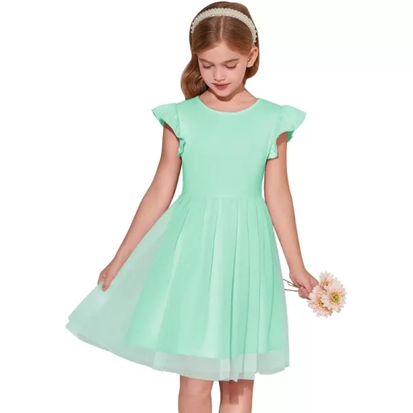 Haloumoning Girls Tutu Dress Ruffle Short Sleeve Fluffy Summer Party Tulle Dress for Kids 5-14Y