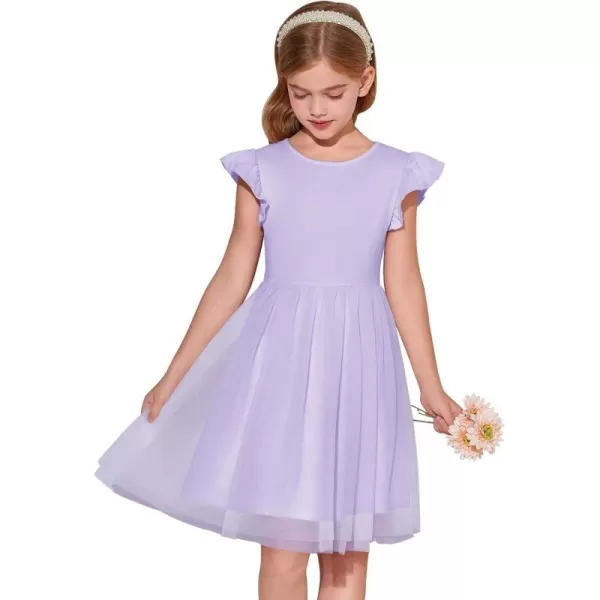Haloumoning Girls Tutu Dress Ruffle Short Sleeve Fluffy Summer Party Tulle Dress for Kids 5-14Y