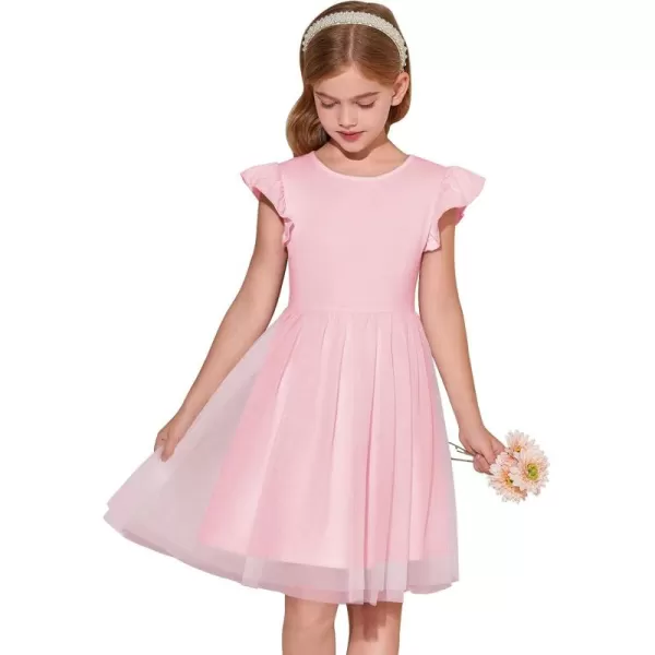 Haloumoning Girls Tutu Dress Ruffle Short Sleeve Fluffy Summer Party Tulle Dress for Kids 5-14Y