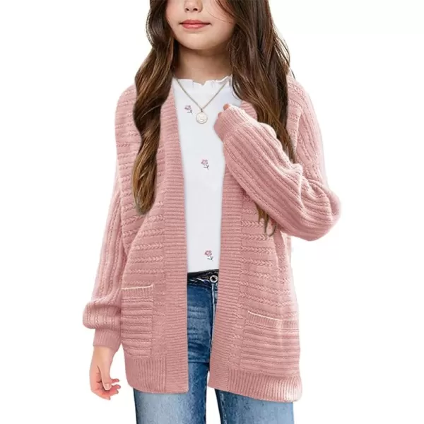 Haloumoning Kids Girls Open Front Cardigan Sweaters Long Sleeve Cable Knit Fashion Clothes with Pockets 5-14 Years