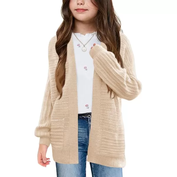 Haloumoning Kids Girls Open Front Cardigan Sweaters Long Sleeve Cable Knit Fashion Clothes with Pockets 5-14 Years