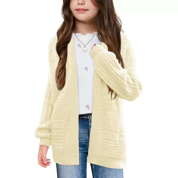 Haloumoning Kids Girls Open Front Cardigan Sweaters Long Sleeve Cable Knit Fashion Clothes with Pockets 5-14 Years