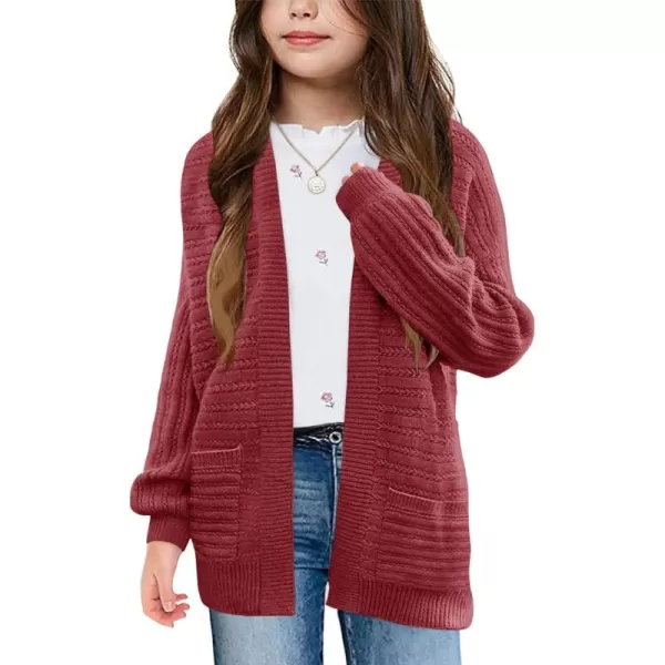 Haloumoning Kids Girls Open Front Cardigan Sweaters Long Sleeve Cable Knit Fashion Clothes with Pockets 5-14 Years