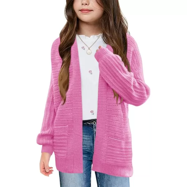 Haloumoning Kids Girls Open Front Cardigan Sweaters Long Sleeve Cable Knit Fashion Clothes with Pockets 5-14 Years