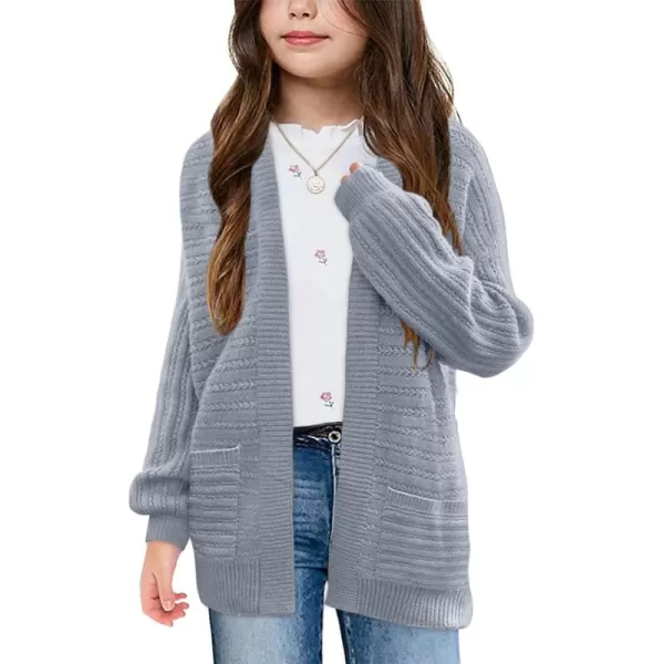 Haloumoning Kids Girls Open Front Cardigan Sweaters Long Sleeve Cable Knit Fashion Clothes with Pockets 5-14 Years