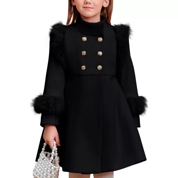 Haloumoning Toddler Girls Faux Fur Dress Coat Kids Winter Warm Jacket Long Sleeve Button Wool Coat 1-8 Years