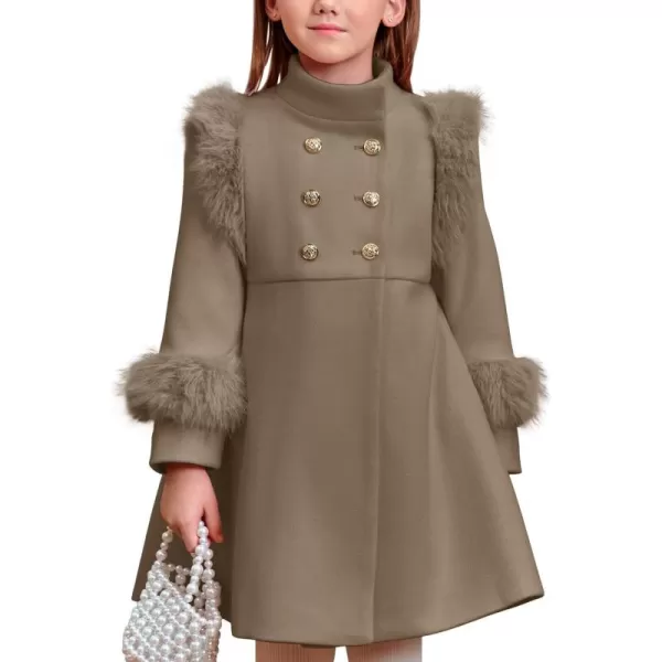 Haloumoning Toddler Girls Faux Fur Dress Coat Kids Winter Warm Jacket Long Sleeve Button Wool Coat 1-8 Years