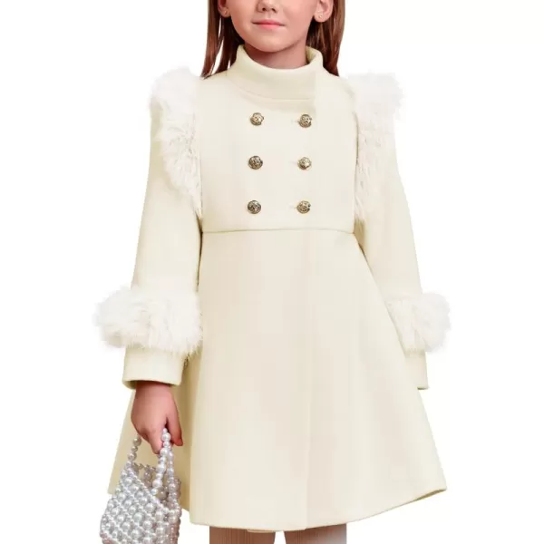 Haloumoning Toddler Girls Faux Fur Dress Coat Kids Winter Warm Jacket Long Sleeve Button Wool Coat 1-8 Years