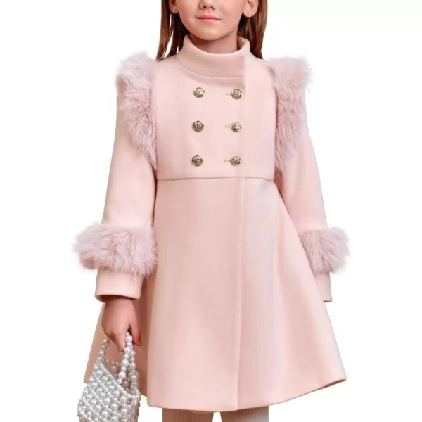 Haloumoning Toddler Girls Faux Fur Dress Coat Kids Winter Warm Jacket Long Sleeve Button Wool Coat 1-8 Years