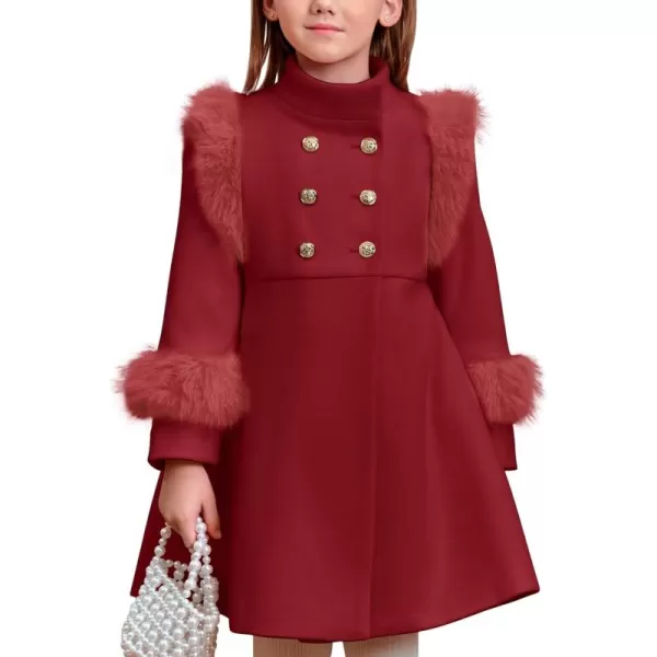 Haloumoning Toddler Girls Faux Fur Dress Coat Kids Winter Warm Jacket Long Sleeve Button Wool Coat 1-8 Years