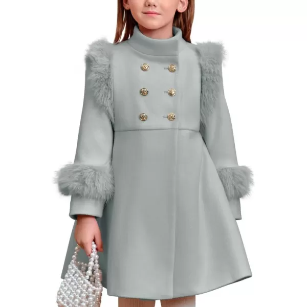Haloumoning Toddler Girls Faux Fur Dress Coat Kids Winter Warm Jacket Long Sleeve Button Wool Coat 1-8 Years