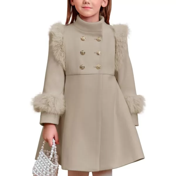 Haloumoning Toddler Girls Faux Fur Dress Coat Kids Winter Warm Jacket Long Sleeve Button Wool Coat 1-8 Years