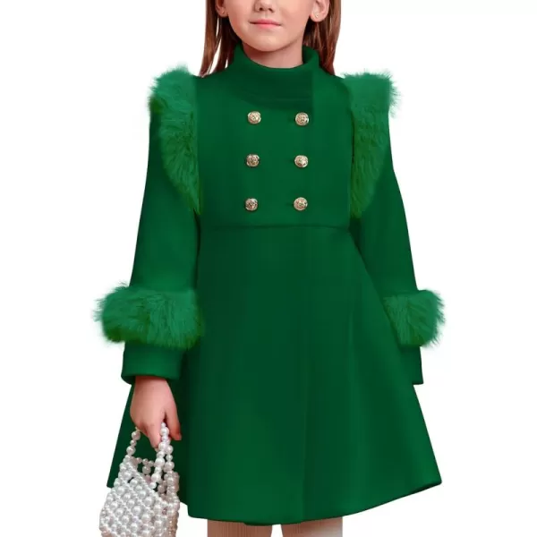 Haloumoning Toddler Girls Faux Fur Dress Coat Kids Winter Warm Jacket Long Sleeve Button Wool Coat 1-8 Years