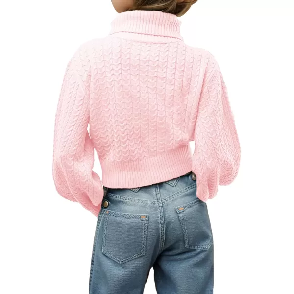 Girls Crop Turtleneck Sweaters Tops Kids Long Sleeve Fashion Cable Knit Chunky Cute Pullover Jumper Shirts 5-14 Years