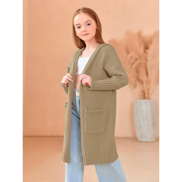 Girls Hooded Long Cardigan Kids Fashion Open Front Knit Sweater Outerwear Coat 5-14 Years
