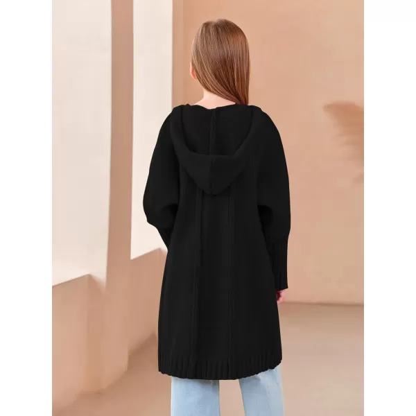 Girls Hooded Long Cardigan Kids Fashion Open Front Knit Sweater Outerwear Coat 5-14 Years