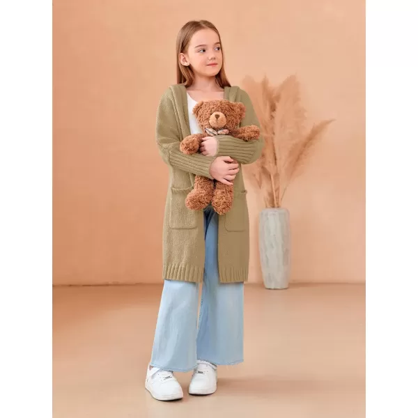Girls Hooded Long Cardigan Kids Fashion Open Front Knit Sweater Outerwear Coat 5-14 Years