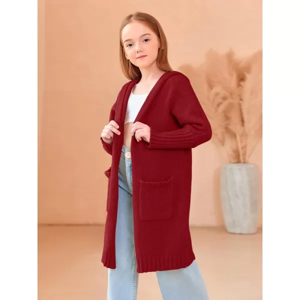 Girls Hooded Long Cardigan Kids Fashion Open Front Knit Sweater Outerwear Coat 5-14 Years