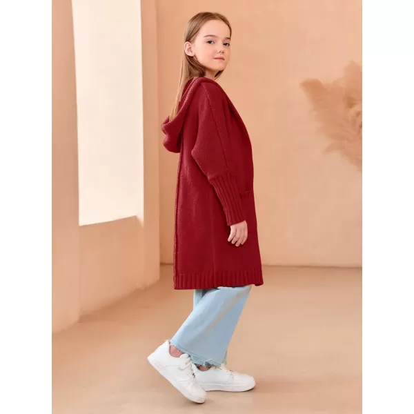 Girls Hooded Long Cardigan Kids Fashion Open Front Knit Sweater Outerwear Coat 5-14 Years