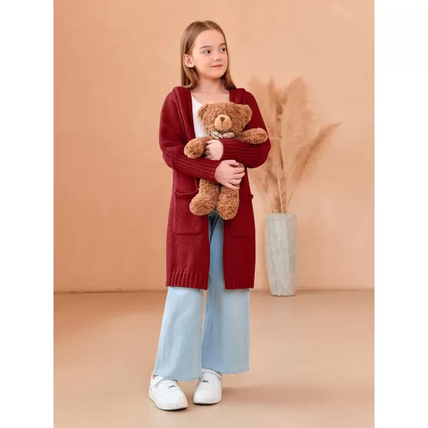 Girls Hooded Long Cardigan Kids Fashion Open Front Knit Sweater Outerwear Coat 5-14 Years