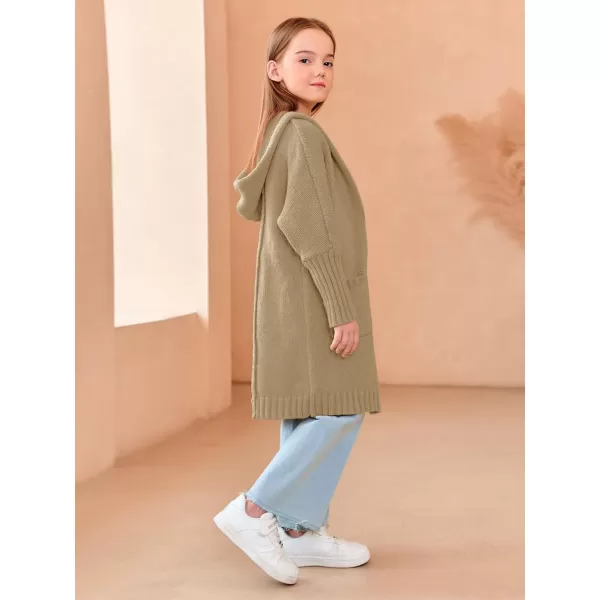 Girls Hooded Long Cardigan Kids Fashion Open Front Knit Sweater Outerwear Coat 5-14 Years