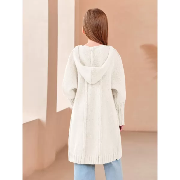 Girls Hooded Long Cardigan Kids Fashion Open Front Knit Sweater Outerwear Coat 5-14 Years