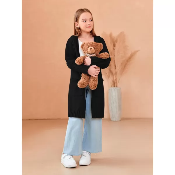 Girls Hooded Long Cardigan Kids Fashion Open Front Knit Sweater Outerwear Coat 5-14 Years