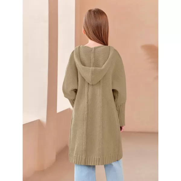Girls Hooded Long Cardigan Kids Fashion Open Front Knit Sweater Outerwear Coat 5-14 Years