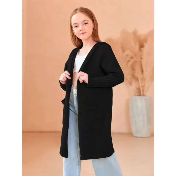 Girls Hooded Long Cardigan Kids Fashion Open Front Knit Sweater Outerwear Coat 5-14 Years