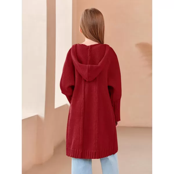 Girls Hooded Long Cardigan Kids Fashion Open Front Knit Sweater Outerwear Coat 5-14 Years