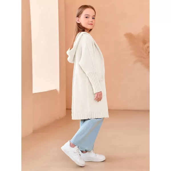 Girls Hooded Long Cardigan Kids Fashion Open Front Knit Sweater Outerwear Coat 5-14 Years