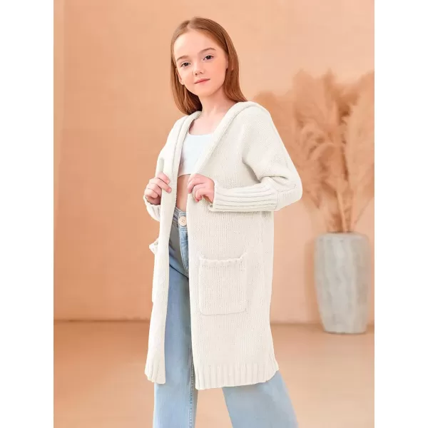 Girls Hooded Long Cardigan Kids Fashion Open Front Knit Sweater Outerwear Coat 5-14 Years