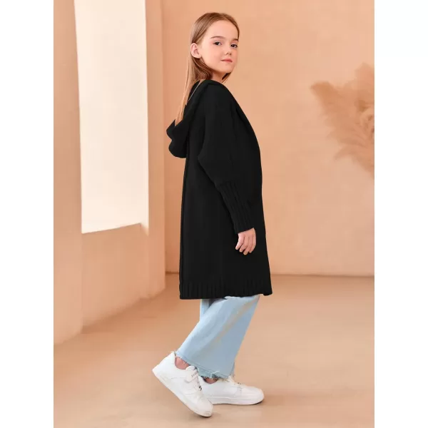 Girls Hooded Long Cardigan Kids Fashion Open Front Knit Sweater Outerwear Coat 5-14 Years